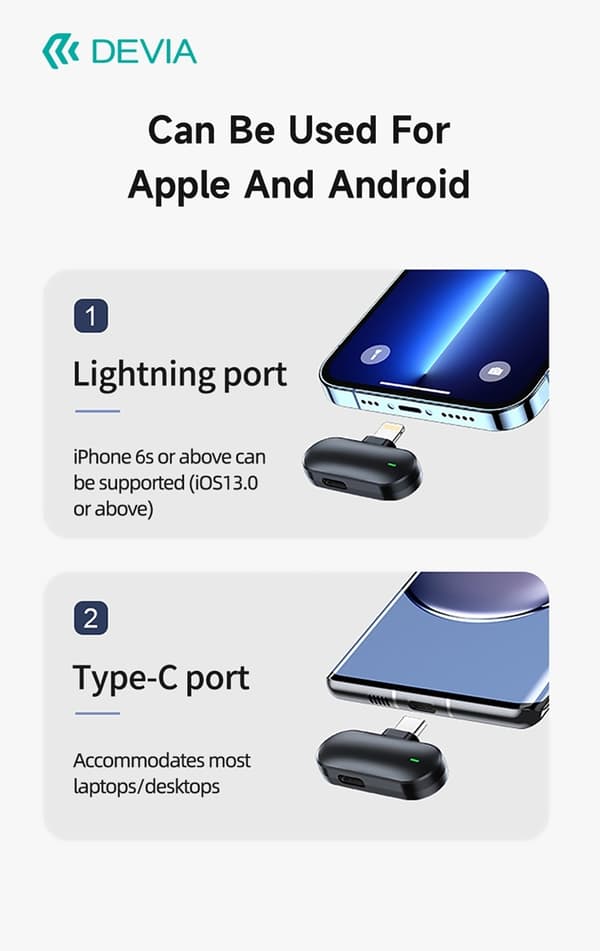 Devia Kintone 2-i-1 Trådlös Mikrofon med Lightning-kontakt – Svart Black