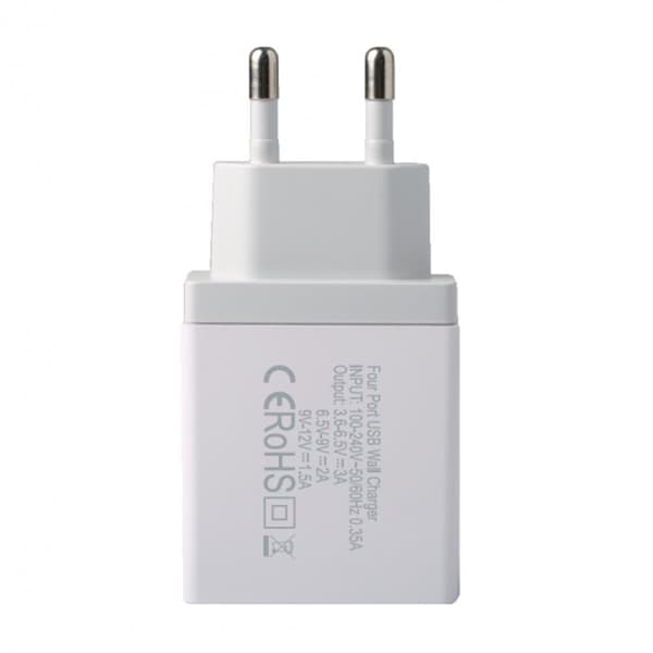 iPhone, Samsung Turbo QC 3.0 Rebeltec Väggladdare 4xUSB Vit White