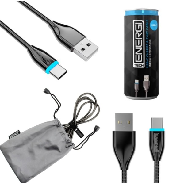 TechEnergi USB-C lataus- ja synkronointi-USB-kaapeli - 1,2 m Black