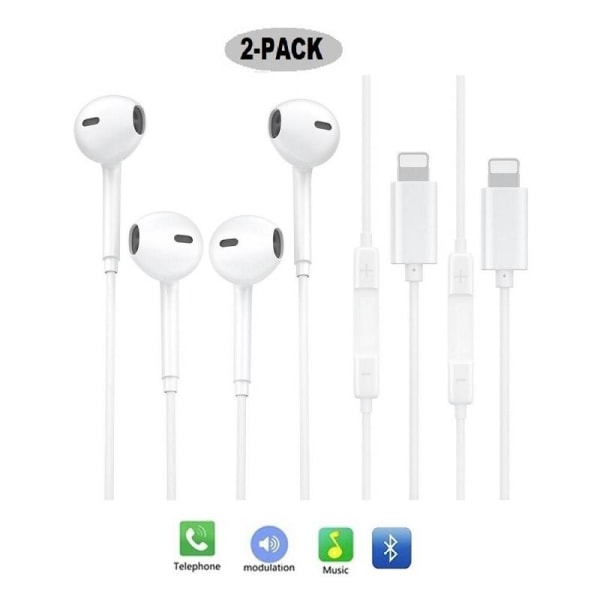2-PACK Lightning Bluetooth-hovedtelefon med ledning til iPhone iPad iPod White
