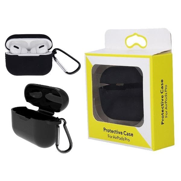AirPod Pro Silikone Opladningsetui med krog - Sort Black