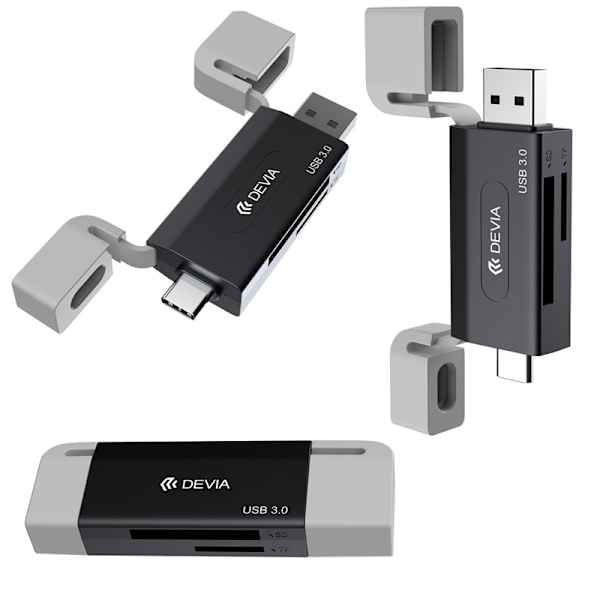 Devia Leopard Series USB+Type-C 3.0 till SD/TF 2-i-1 Höghastighets Kortläsare card reader Black