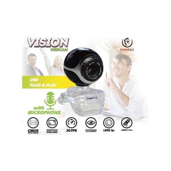 Rebeltec Vision USB Webcam med Mikrofon Sort Black