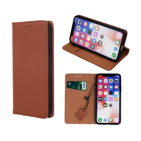 iPhone XR - Äkta Läder Flip Case Mobilplånbok - Brun Brown