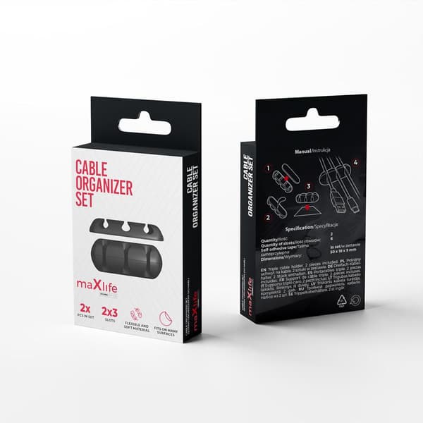 2-Pack 3-kabelhål maXlife Home Office kabeluppläggsset Black