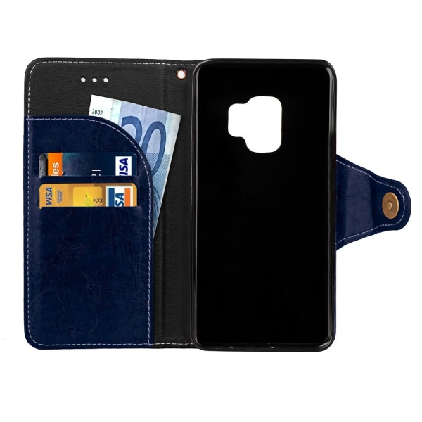 Samsung Galaxy S9 Plus - Retro Oil Fodral Mobilplånbok - Blå Blå