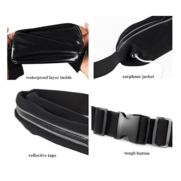 Universal Zipper Midjeväska för Mobilstorlek till 6,2" Black