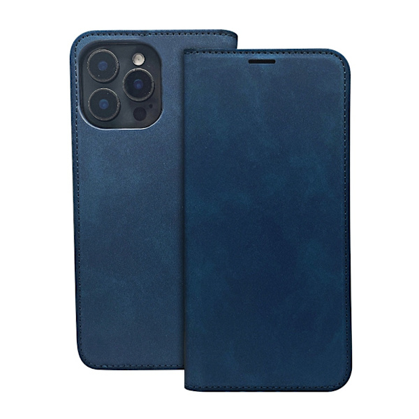 iPhone 16 Pro - Smart Suede Läder fodral Mobilplånbok Marinblå Marinblå