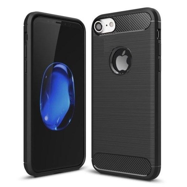 iPhone SE 2022 / SE 2020/7/8 Fleksibelt Carbon Soft Cover Sort Black