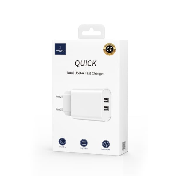 iPhone, Samsung Snabbladdning 2xUSB Väggladdare WIWU - Vit Vit