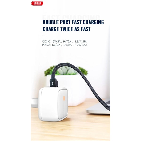 Snabbladdare för iPhone / Samsung 18W PD USB-C Väggladdare White
