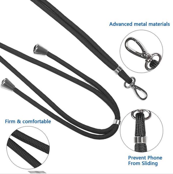 Universaali Crossbody Nylon Patch Neck Strap Lanyards Rope for Mob Black