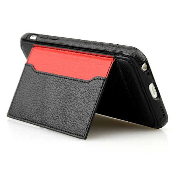 iPhone 6 / 6s - PU läder Plånboksfodral med inbyggt ställ -Svart Black