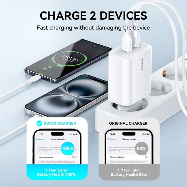 Snabbladdare för iPhone / Samsung QC 35W PD 2XUSB-C Väggladdare Vit