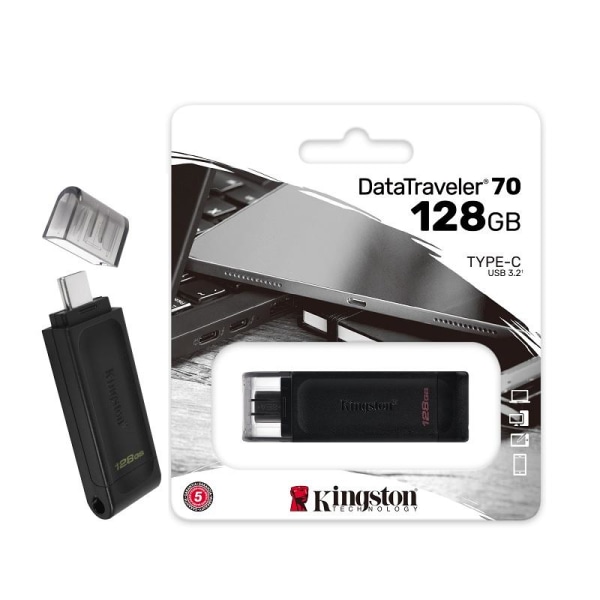 Kingston 128GB DataTraveler USB 3.2 med USB-C-kontakt Svart