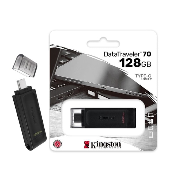 Kingston 128GB DataTraveler USB 3.2 med USB-C-kontakt Svart