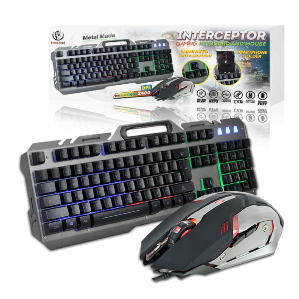 Rebeltec INTERCEPTOR Gaming LED-tastatur + optisk mus - METAL Grey