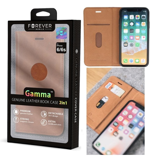 iPhone 6/ iPhone 6s - Forever Gamma 2i1 Äkta Läder Mobilplånbok Brun