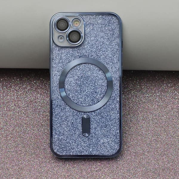 iPhone 14 PRO - MagSafe 2i1 Glitter / Transparent Chrome Skal Blue