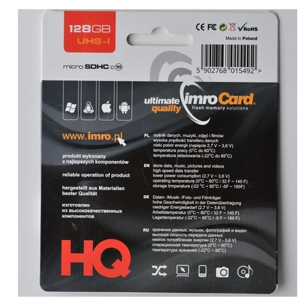 128GB microSDHC Klass-10 UHS-3 Minneskort  + Adapter Svart