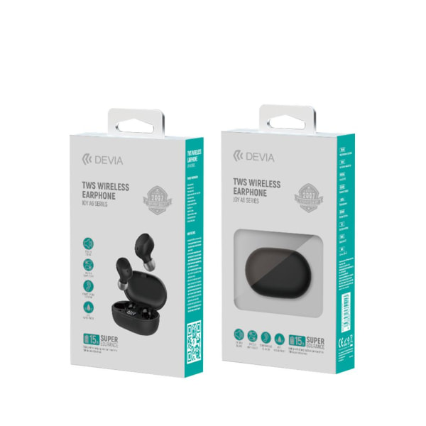 DEVIA JOY TWS Bluetooth V5.0 trådløse hovedtelefoner med opladningsboks Black