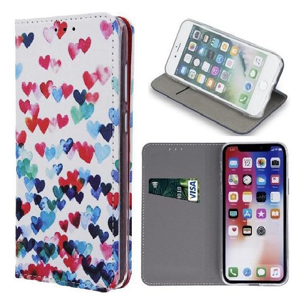 iPhone XS Max - Smart Trendy Hearts Fodral Mobilplånbok Vit