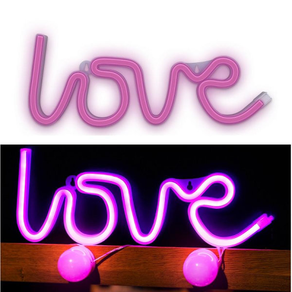 Neon LED LOVE -akku + USB Forever vaaleanpunainen Pink