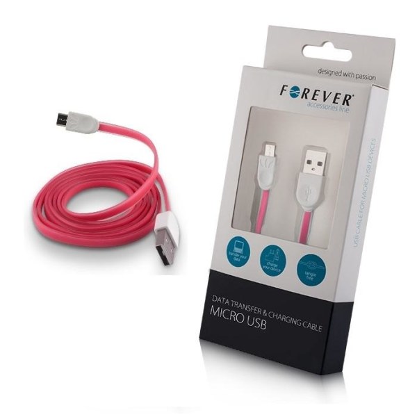 Forever Micro USB Data SYNC kaapeli 100cm - vaaleanpunainen Pink