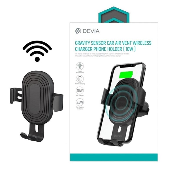 10W Qi Wireless Charging Air Vent Bilholder - iPhone, Samsung Black