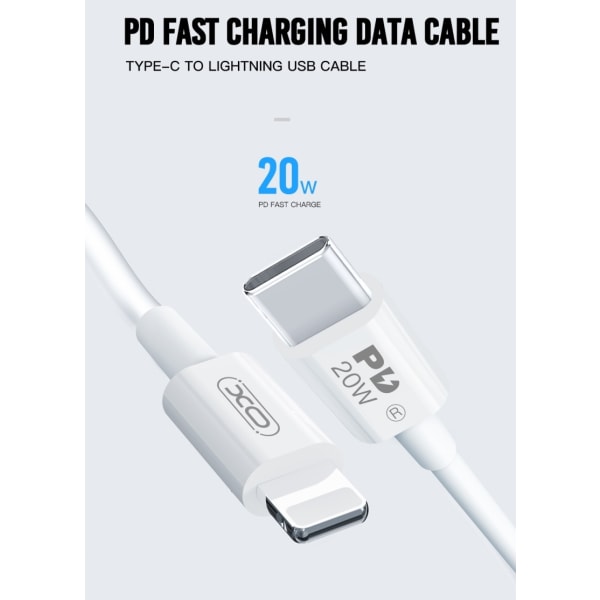 20W 2M iPhone kabel för iPhone 11/12/13/ 14 USB-C till Lightning Vit