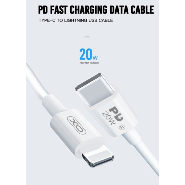 20W 2M iPhone kabel för iPhone 11/12/13/ 14 USB-C till Lightning White