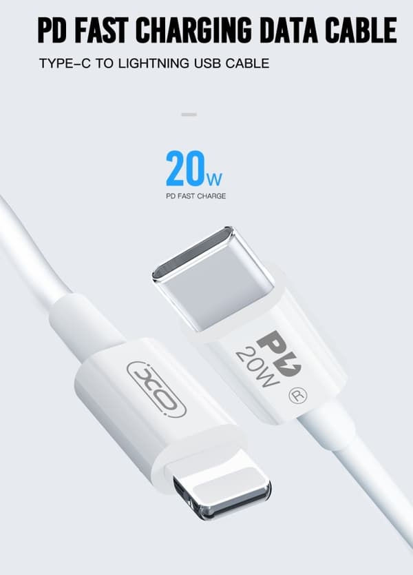2M USB-C till Lightning Kabel 20W PD Snabbladdning för iPhone Vit White