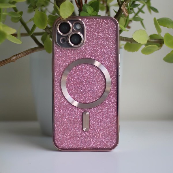 iPhone 14 PRO - Magasafe 2in1 Glitter / läpinäkyvä Chrome-kuori Pink