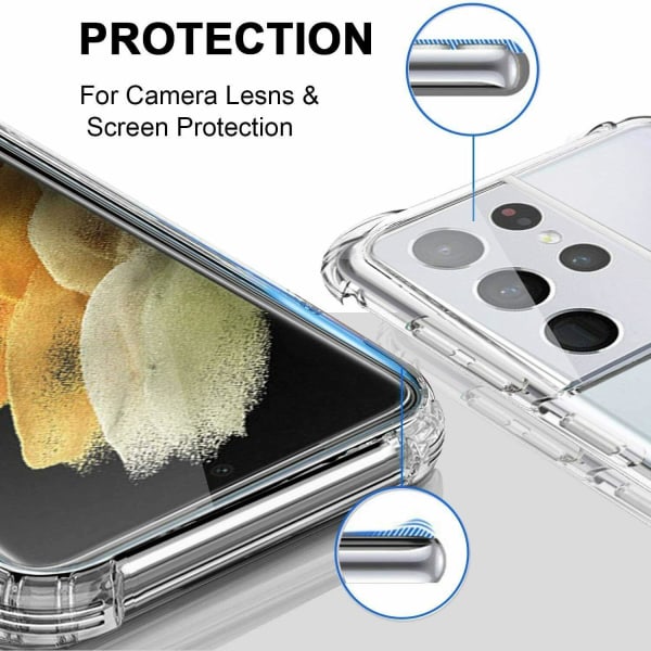 Samsung Galaxy S21 Ultra 5G puskurin erittäin iskunkestävä pehmeä kansi Transparent