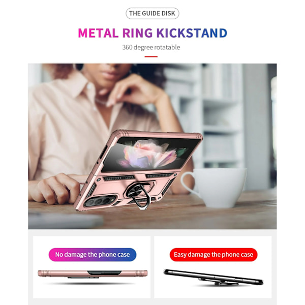 Samsung Galaxy Z Fold 3 - Stötsäker Ring Armor Stand Slimmt mobilskal Roseguld PinkGold