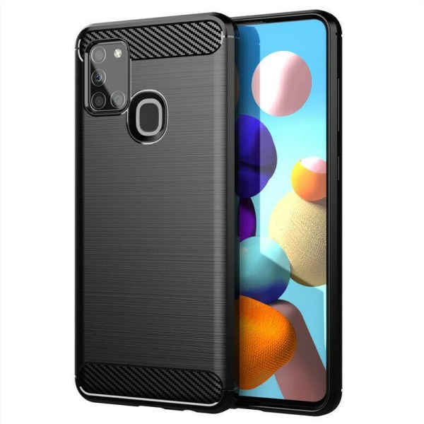 Samsung Galaxy A21s - Fleksibelt Carbon Soft TPU Cover - Sort Black