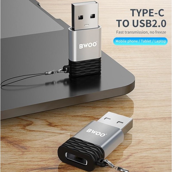 USB til USB-C OTG Converter Adapter Kontakt BAWOO Grey