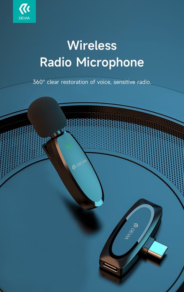 Devia Kintone Trådlös Mikrofon – USB-C (Typ-C) – Kompatibel med iPhone 15/16, Samsung Black