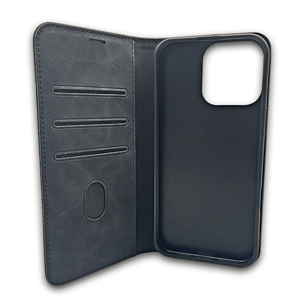iPhone 16 Pro Max - Smart Suede Läder fodral Mobilplånbok Svart Black