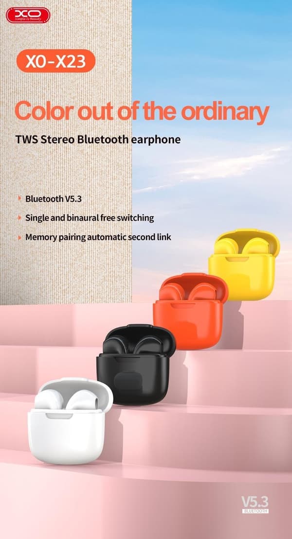 TWS BT 5.3 Stereo Hörlurar med laddbox XO - Rosa Pink