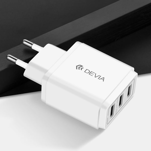 3xUSB 3.4A Snabbladdare Väggladdare – För iPhone, Samsung & Android (Vit) Vit