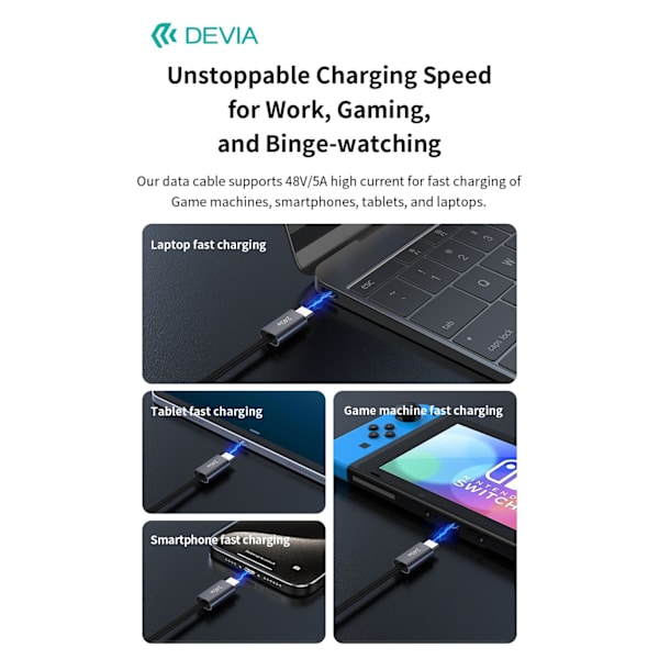 240W Devia Extreme Snabbladdning USB-C till USB-C-kabel – 2m Svart