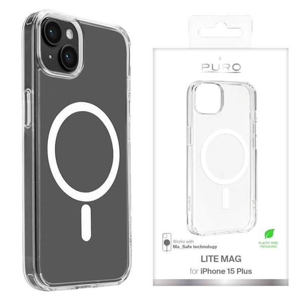 iPhone 15 Plus – Puro MagSafe-kompatibelt Transparent TPU-skal Stöttåligt Transparent