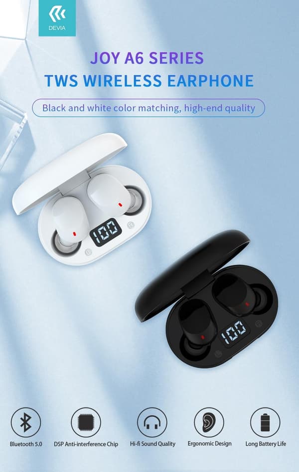Langattomat DEVIA JOY TWS Bluetooth V5.0 -kuulokkeet latauslaatikolla Black