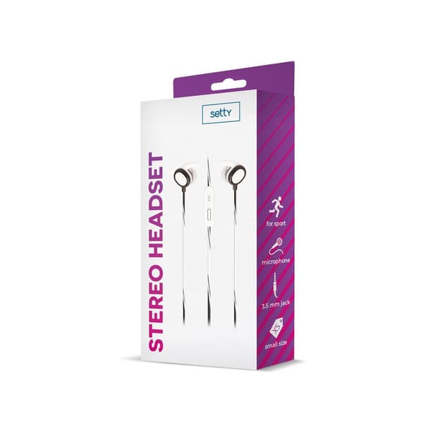 Sporthörlurar Stereo med Mikrofon, 3,5 mm kontakt - Vit White