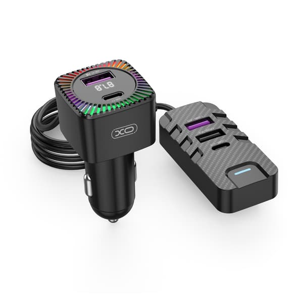 Bluetooth FM Sändare USB-C & USB Billaddare med baksäte laddning Black