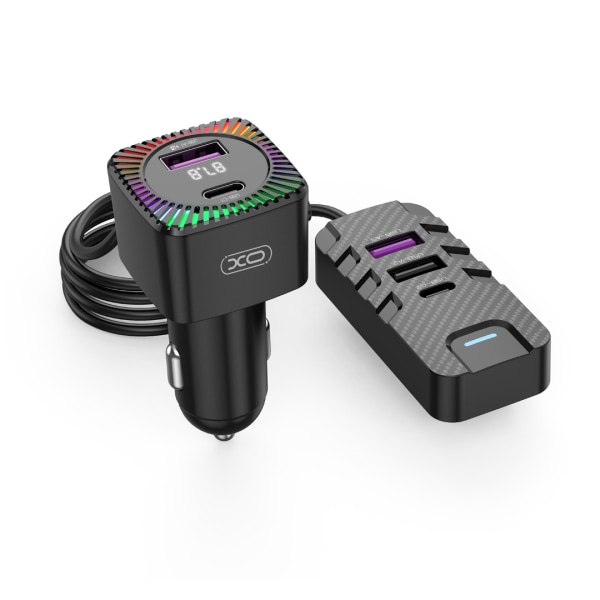 Bluetooth FM-sender USB-C & USB Biloplader med bagsædeopladning Black