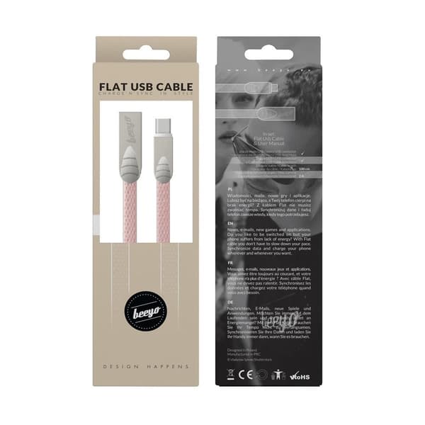 Beeyo 2-Amp Flat Micro USB Kabel För Smartphones - Rosa Pink