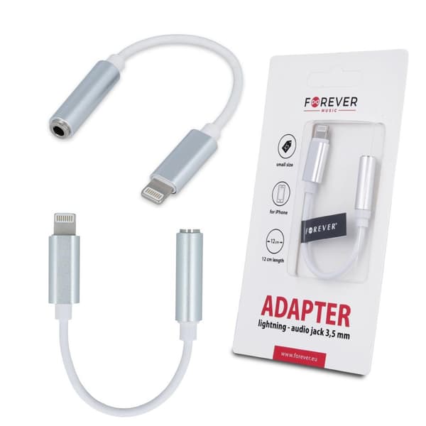 FOREVER Lightning till 3,5 mm Aux Audio Jack Adapter - Vit White