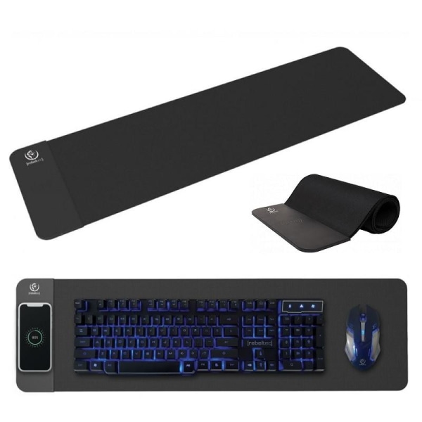 REBELTEC Keyboard Mouse Pad langattomalla QI 10W laturilla Black
